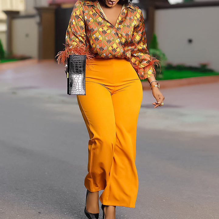 Damen Mode Ensemble mit trendigem floralem Muster und eleganten Details Drune