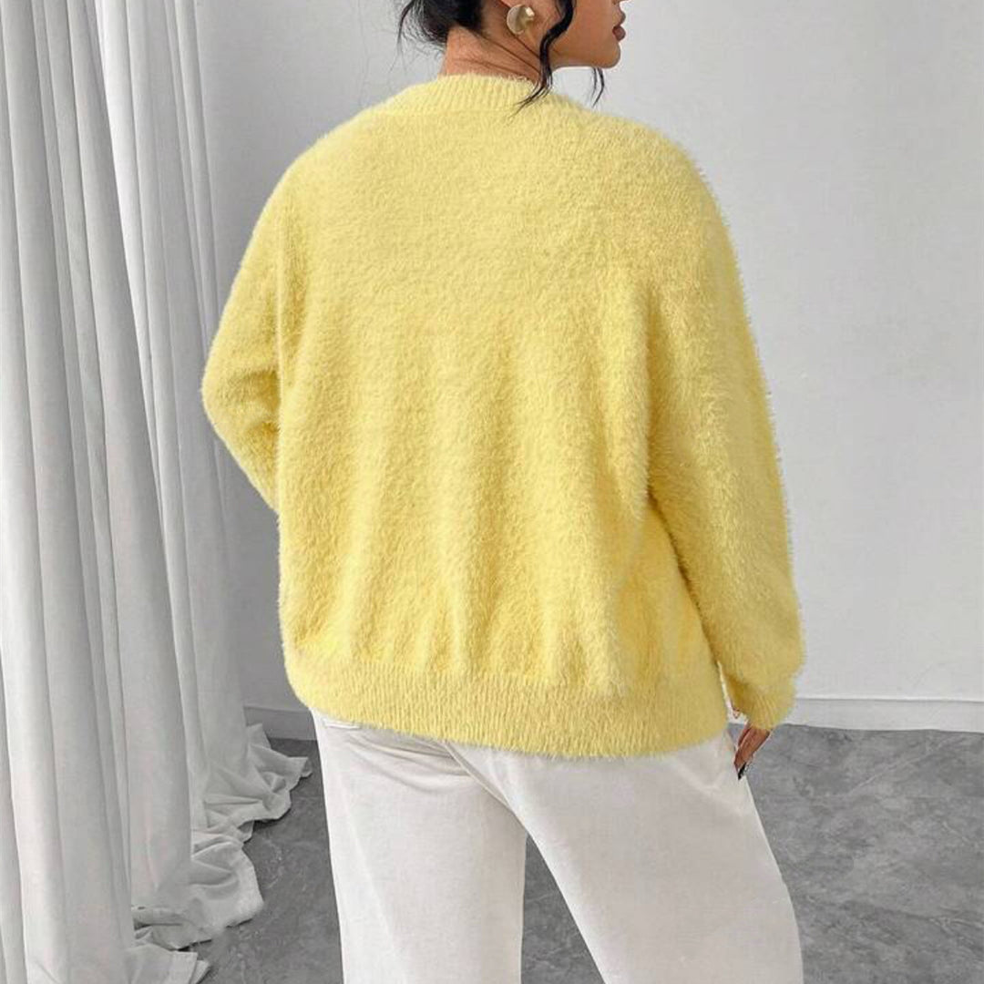 Damen Kuscheliger Flausch-Cardigan mit bunten Herzknöpfen und kastiger Silhouette Drune