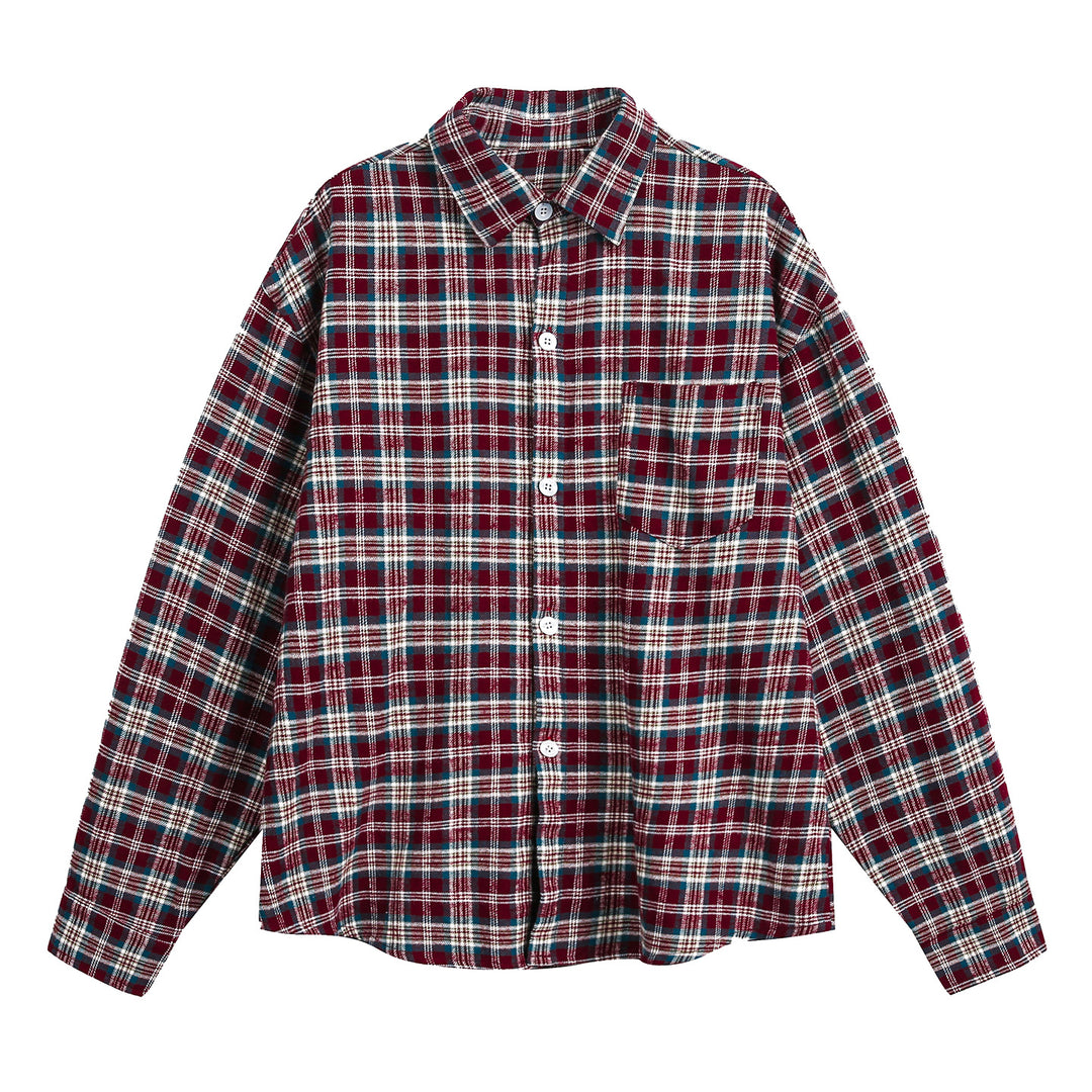 Unisex Hemdjacke im Flanell-Karo mit Brusttasche und kastigem Schnitt Drune