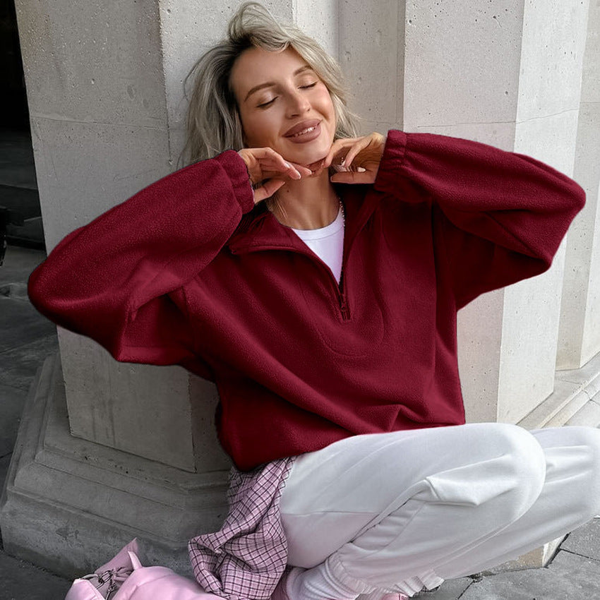 Damen Hochwertiger Fleece-Pullover mit kurzem Reißverschluss Drune
