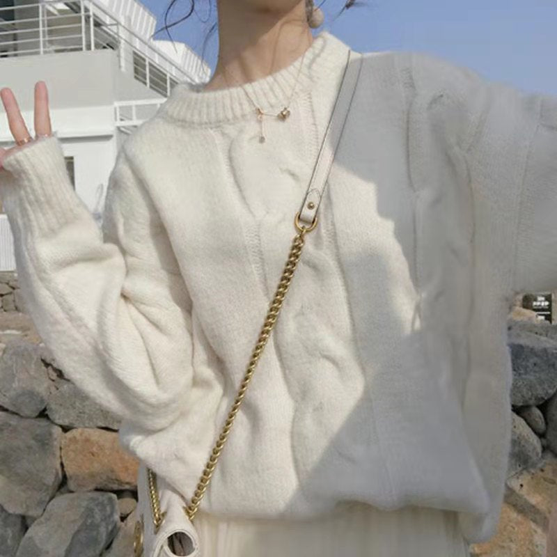 Damen Grobstrickpullover mit modischem Zopfdesign und weitem Schnitt Drune