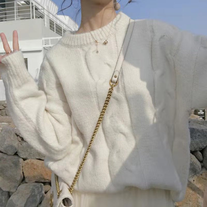 Damen Grobstrickpullover mit modischem Zopfdesign und weitem Schnitt Drune