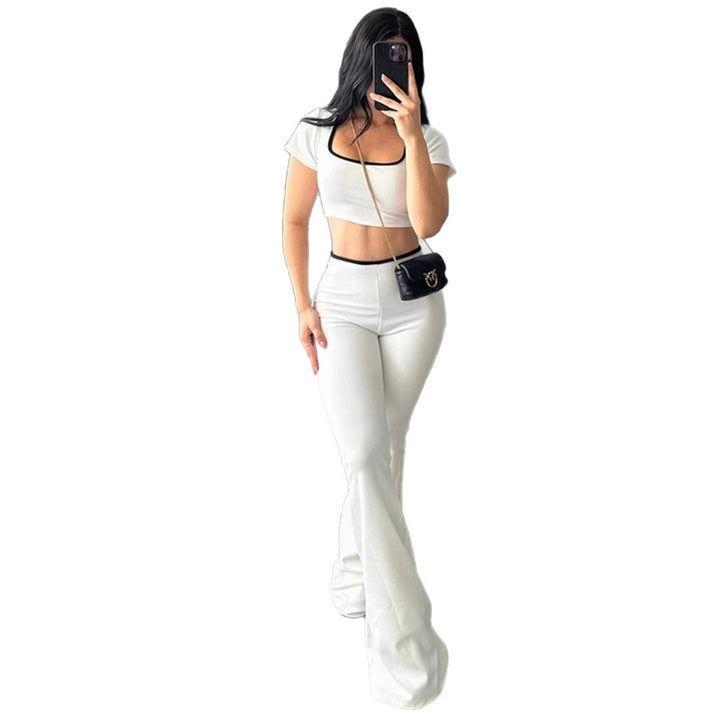 Damen modisches Crop-Top mit tailliertem Schnitt und weiter Hose Drune