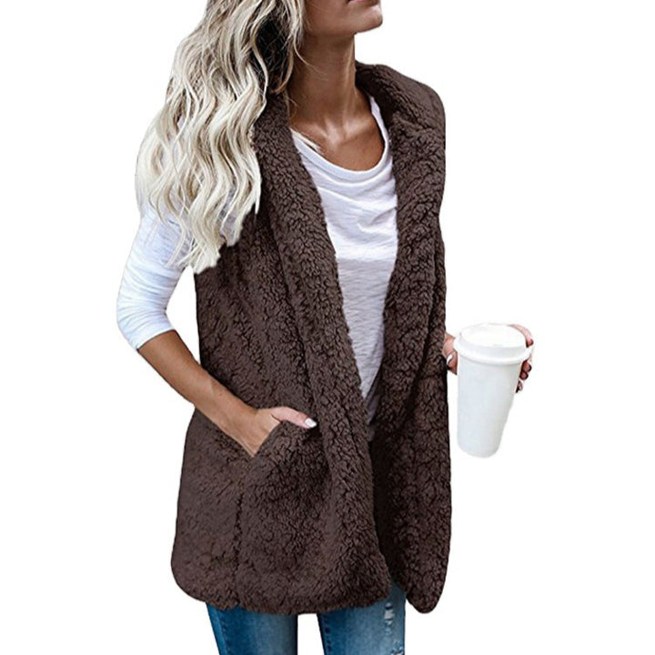 Damen nan flauschige Teddyweste mit Schalkragen und Eingrifftaschen Drune