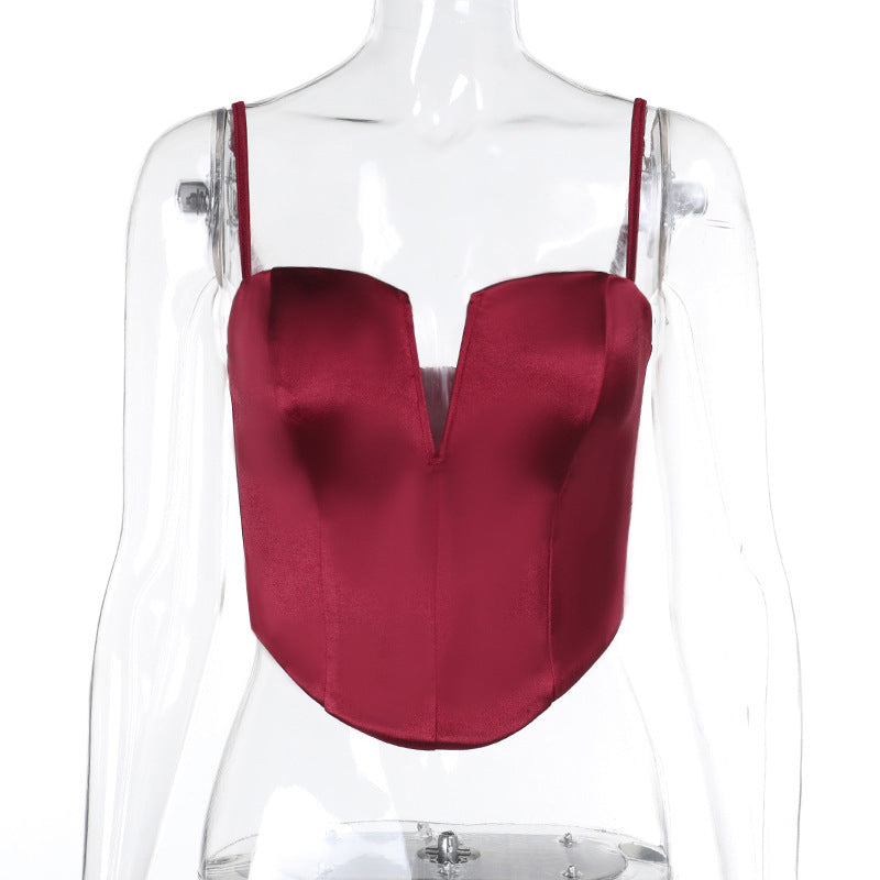 Damen Satin-Bustier mit V-Ausschnitt und verstellbaren Trägern Drune