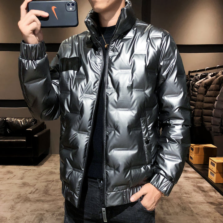 Herren glänzende Stepp‑Thermojacke mit quadratischer Steppe und hohem Stehkragen Drune