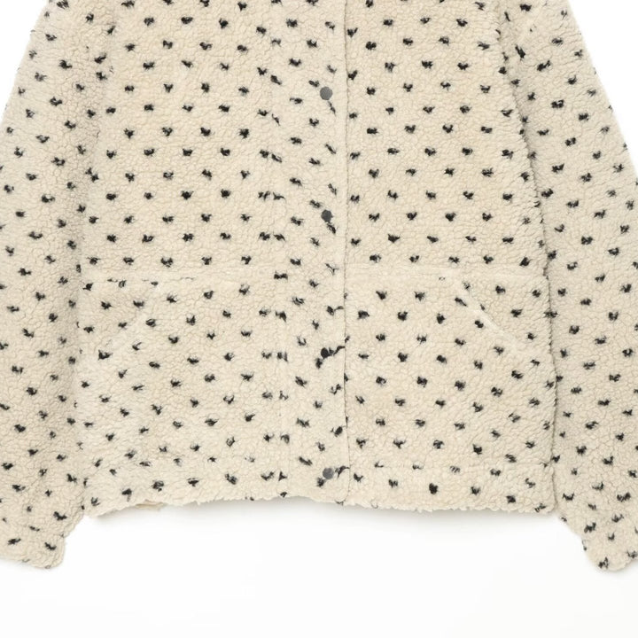 Damen Kurze Teddyjacke mit Stehkragen und Punktmuster Drune