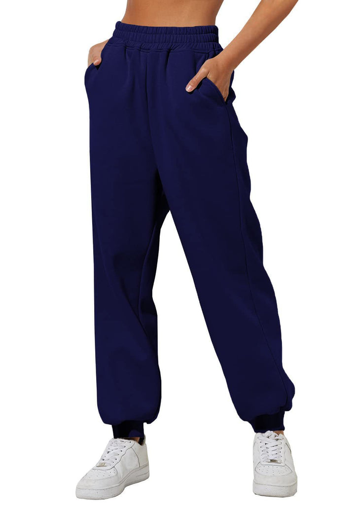 Damen nan weite High‑Waist Jogginghose mit soften Bügelfalten, elastischem Komfortbund und gerippten Knöchelbündchen Drune