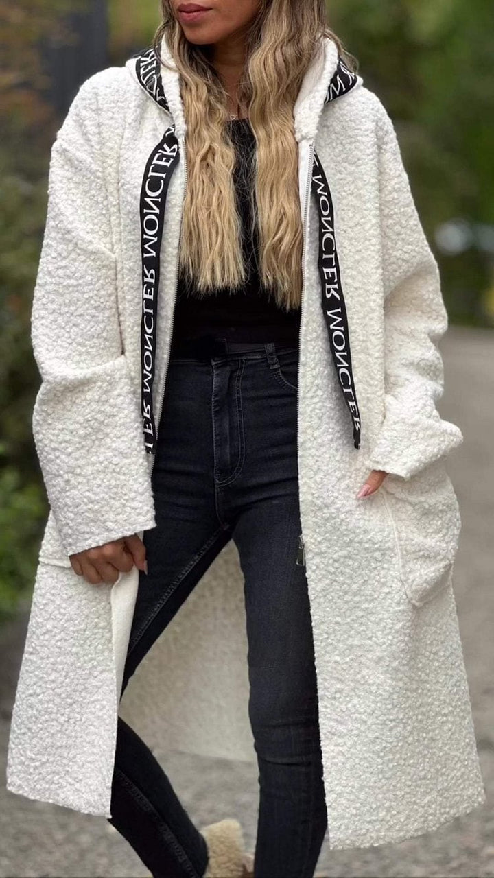 Damen Modischer Oversized-Fleece-Mantel mit praktischen Taschen und Kapuze Drune
