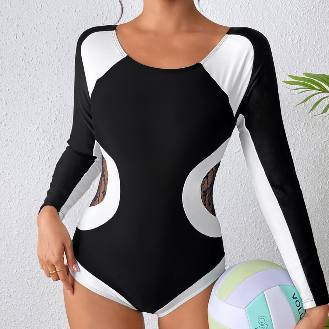Damen Sportlicher Langarm Badeanzug Drune