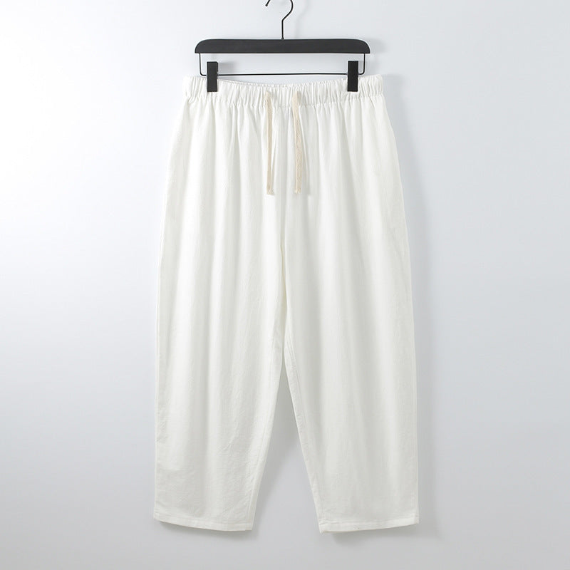Unisex Leichte Baumwoll-Leinen Freizeithose mit elastischem Bund und Tunnelzug Drune