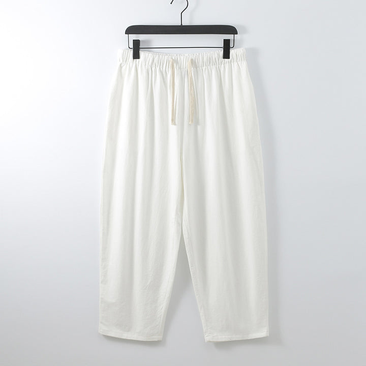 Unisex Leichte Baumwoll-Leinen Freizeithose mit elastischem Bund und Tunnelzug Drune