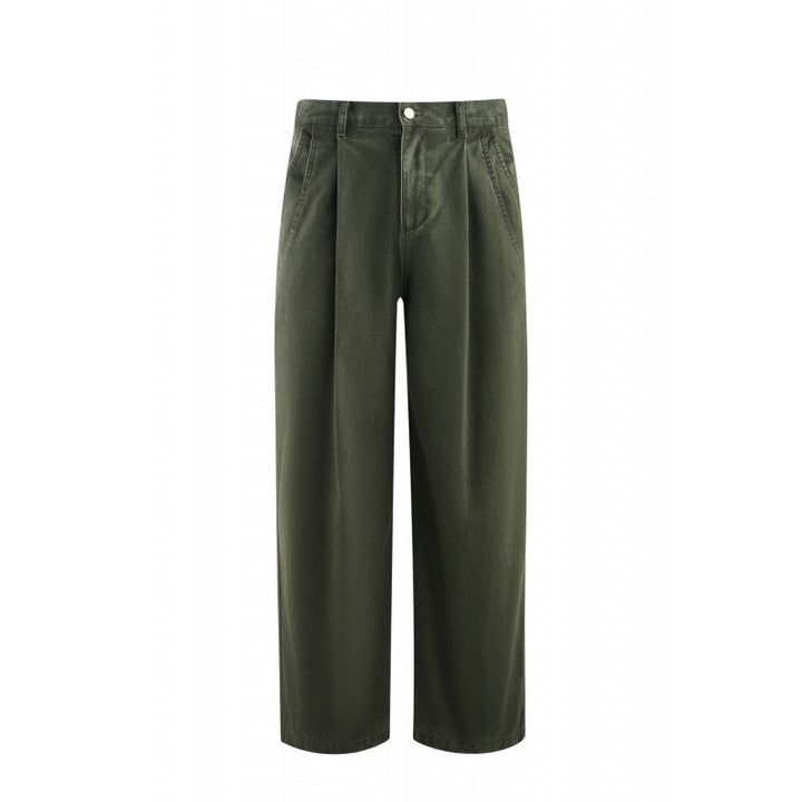 Damen Hochtaillierte Culotte-Hose mit weitem Bein, Bundfalten und soften Denimgriff Drune