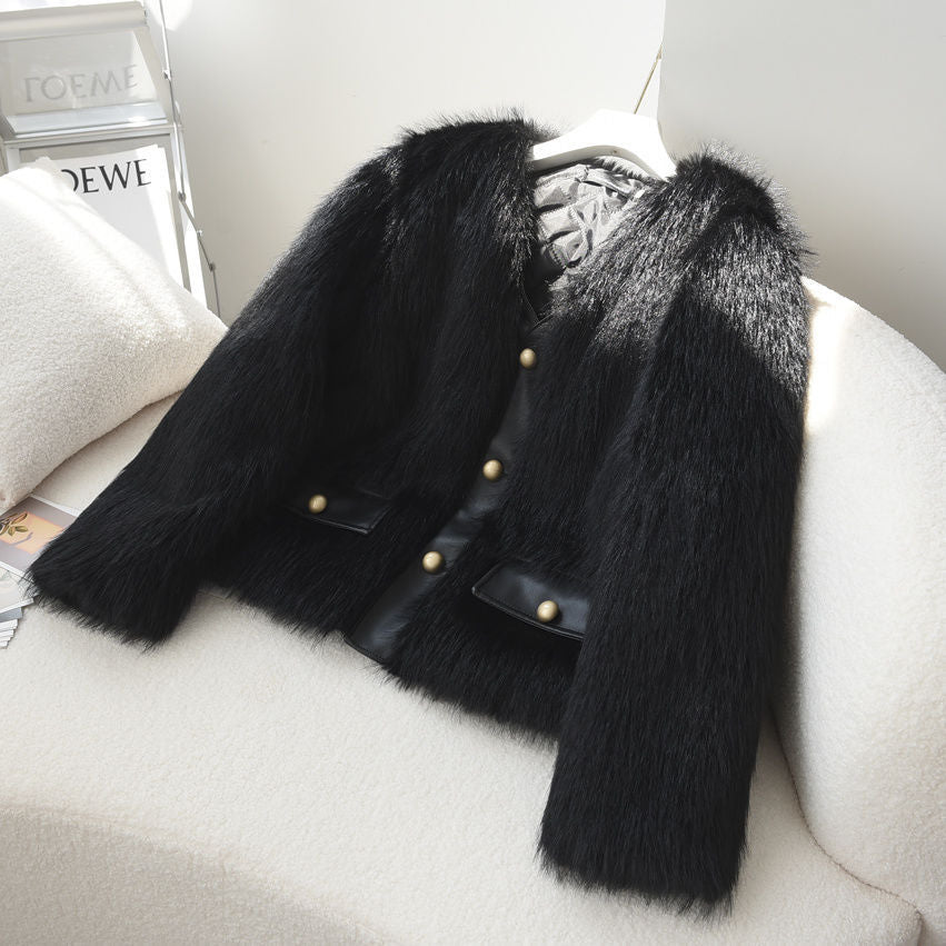 Damen Fuzzy Pelzjacke Drune