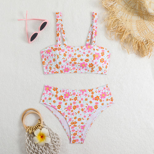 Damen Hoch tailliertes Blumen-Bikini-Set Drune