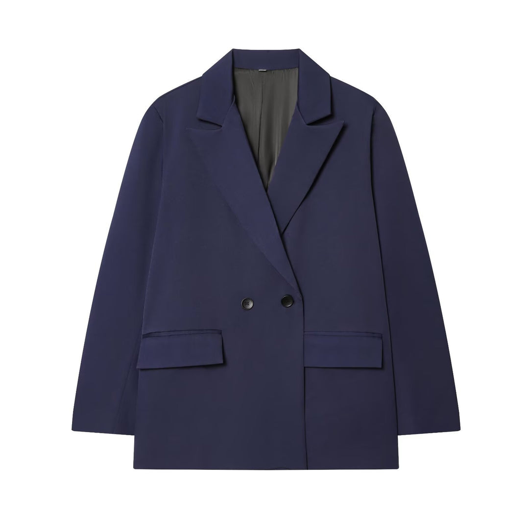 Damen Oversize Doppelreihiger Sakko-Blazer mit Pattentaschen Drune