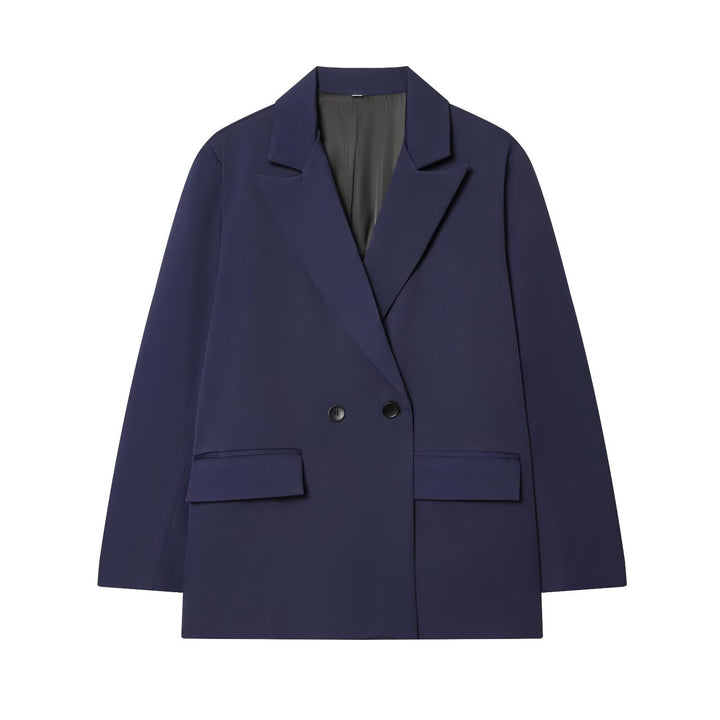 Damen Oversize Doppelreihiger Sakko-Blazer mit Pattentaschen Drune