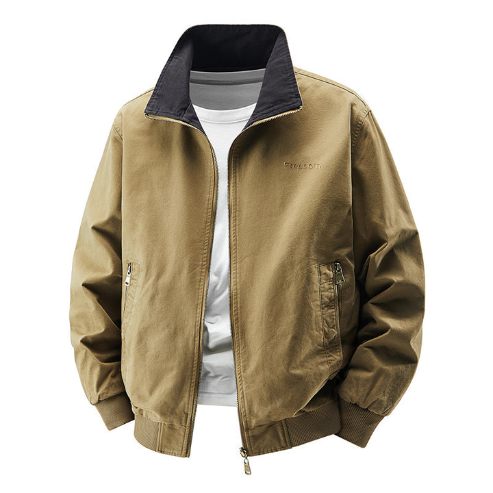 Men's  zip-up cotton twill bomber jacket with contrasting stand collar and ribbed cuffs Drune