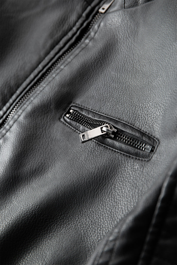 Herren Modische Lederjacke mit Steppnähten Drune