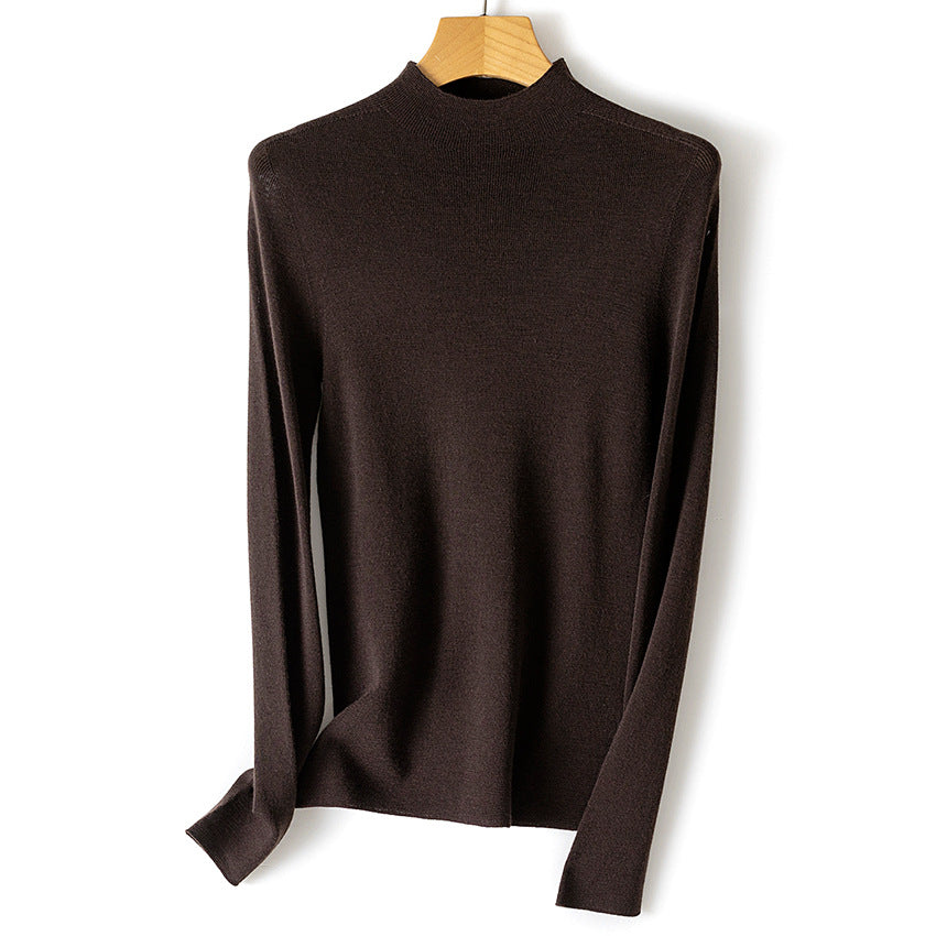 Damen Feiner Feinstrick-Langarmpullover mit kurzem Stehkragen und Slim‑Fit Drune