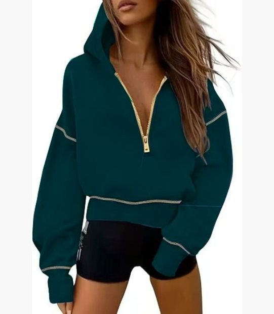 Damen lässiger Hoodie mit goldenen Akzenten und hohem Kragen Drune