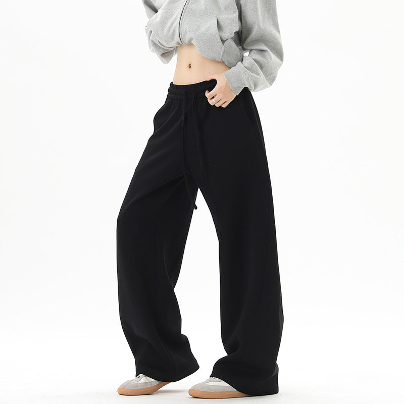 Damen Weite Loungehose mit hoher Taille aus Fleece, Tunnelzug und Seitentaschen Drune