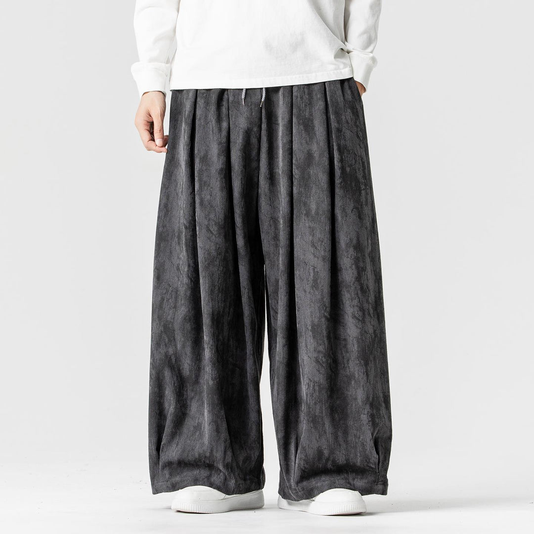 Herren Weite Cord-Loungehose mit Kellerfalten, elastischem Bund und Ballonbeinschnitt Drune