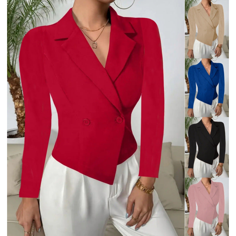 Damen Elegante Blazerjacke mit doppelt knöpfbarer Front und geschwungenem Saum Drune