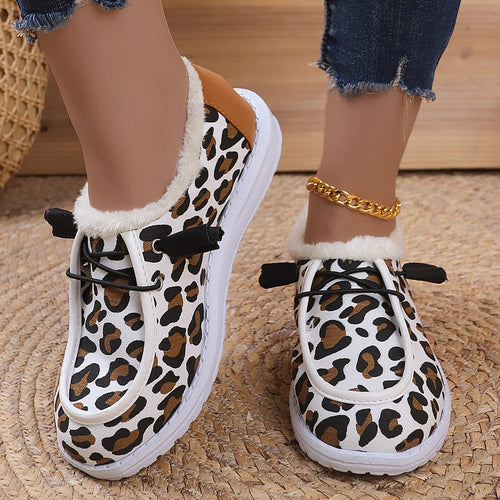 Damen Gemütliche Sneakers aus weich gefüttertem Material mit Leopardenmuster Drune