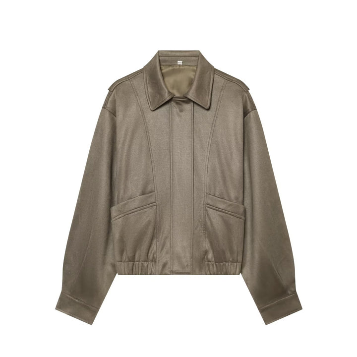 Damen Kurzer Boxy‑Blouson in Velourslederoptik mit Pattentaschen Drune