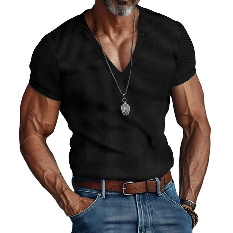 Herren Kurzarm V-Ausschnitt T-Shirt Drune