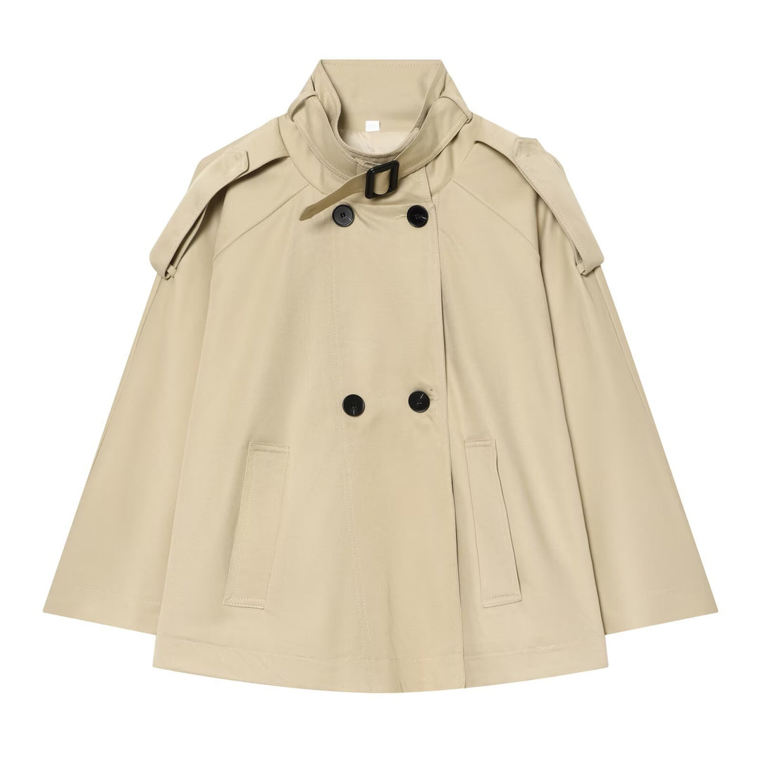 Damen Kurzes Trench-Cape mit Stehkragen, Schulterpatten und doppelter Knopfleiste Drune