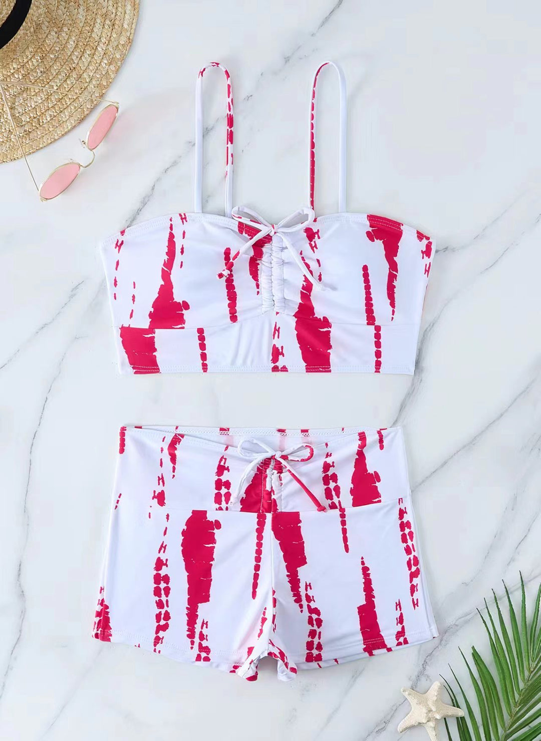 Damen Bikini mit floralem Rüschendesign und verstellbaren Trägern Drune