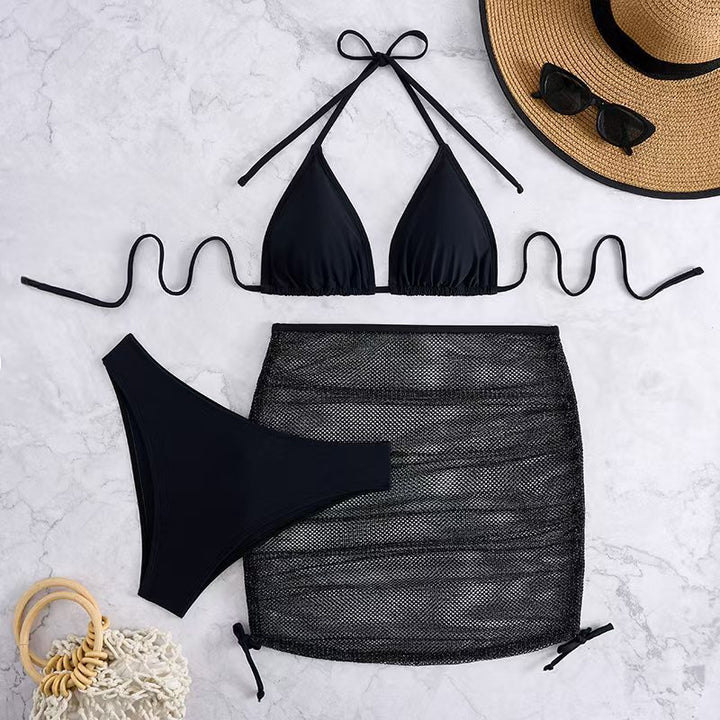 Damen Triangel-Bikini-Set mit verstellbarem Rock Drune