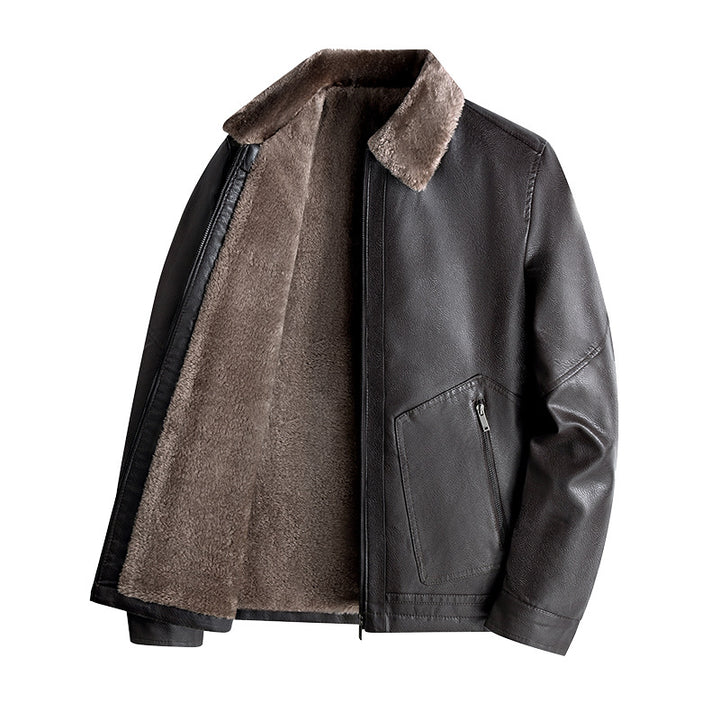 Herren Lässige Kunstlederjacke mit Teddyfutter Drune