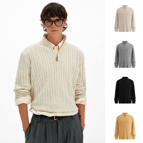 Herren Klassischer Grobstrickpullover mit Zippkragen Drune