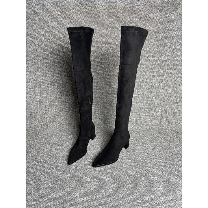 Damen Overknee‑Stiefel mit spitzer Zehenpartie, elastischem Schaft und sculpted Blockabsatz Drune