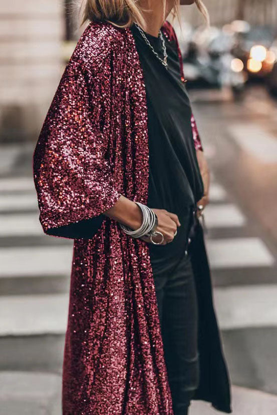 Drune | Viertel Ärmel Party Pailletten Strickjacke Jacke