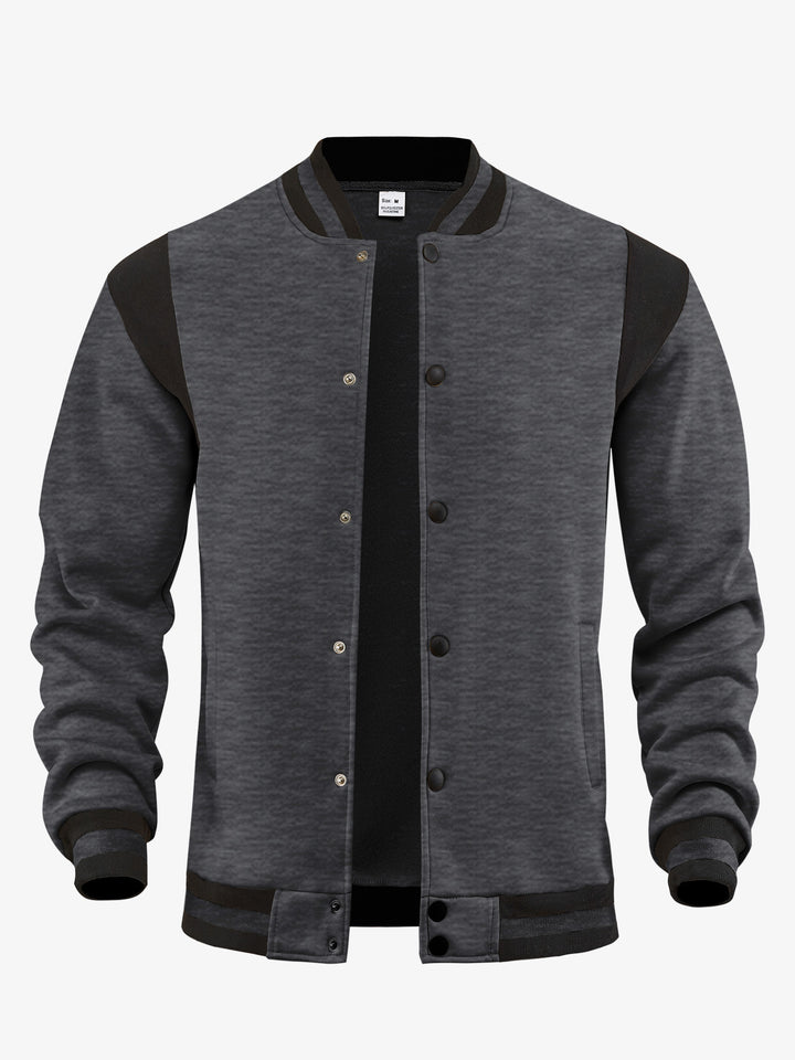 Herren nan leichte Collegejacke im Varsity-Look mit Druckknopfverschluss Rippbündchen und Kontrast-Schulterbesatz Drune