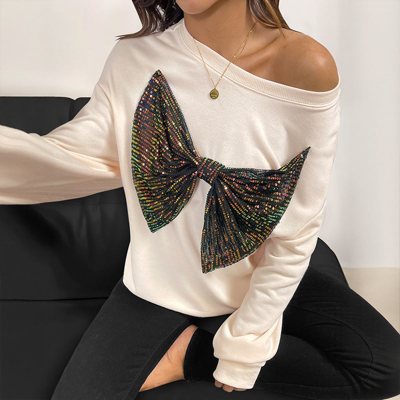 Damen Lässiger Pullover mit funkelndem Schleifenmotiv Drune