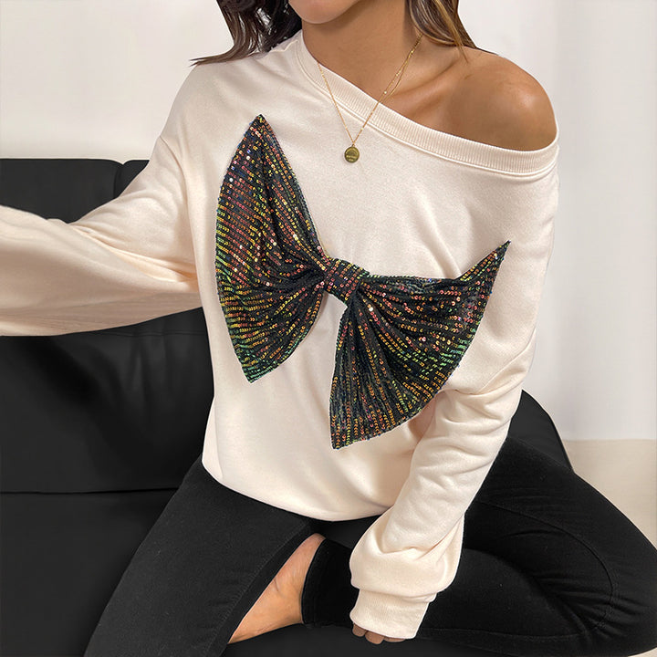 Damen Lässiger Pullover mit funkelndem Schleifenmotiv Drune