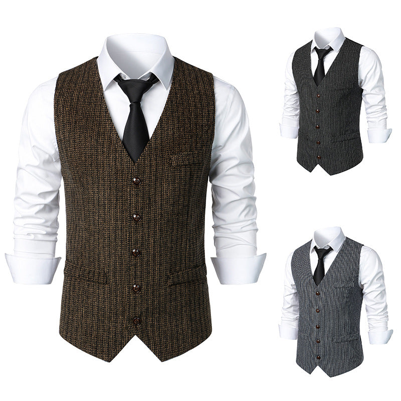 Herren Taillierte Strickweste mit V‑Ausschnitt und durchgehender Knopfleiste Drune