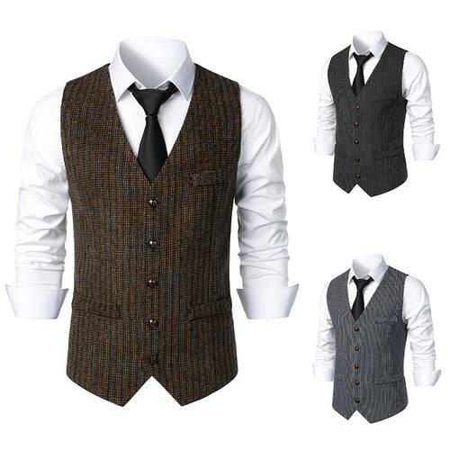 Herren Taillierte Strickweste mit V‑Ausschnitt und durchgehender Knopfleiste Drune