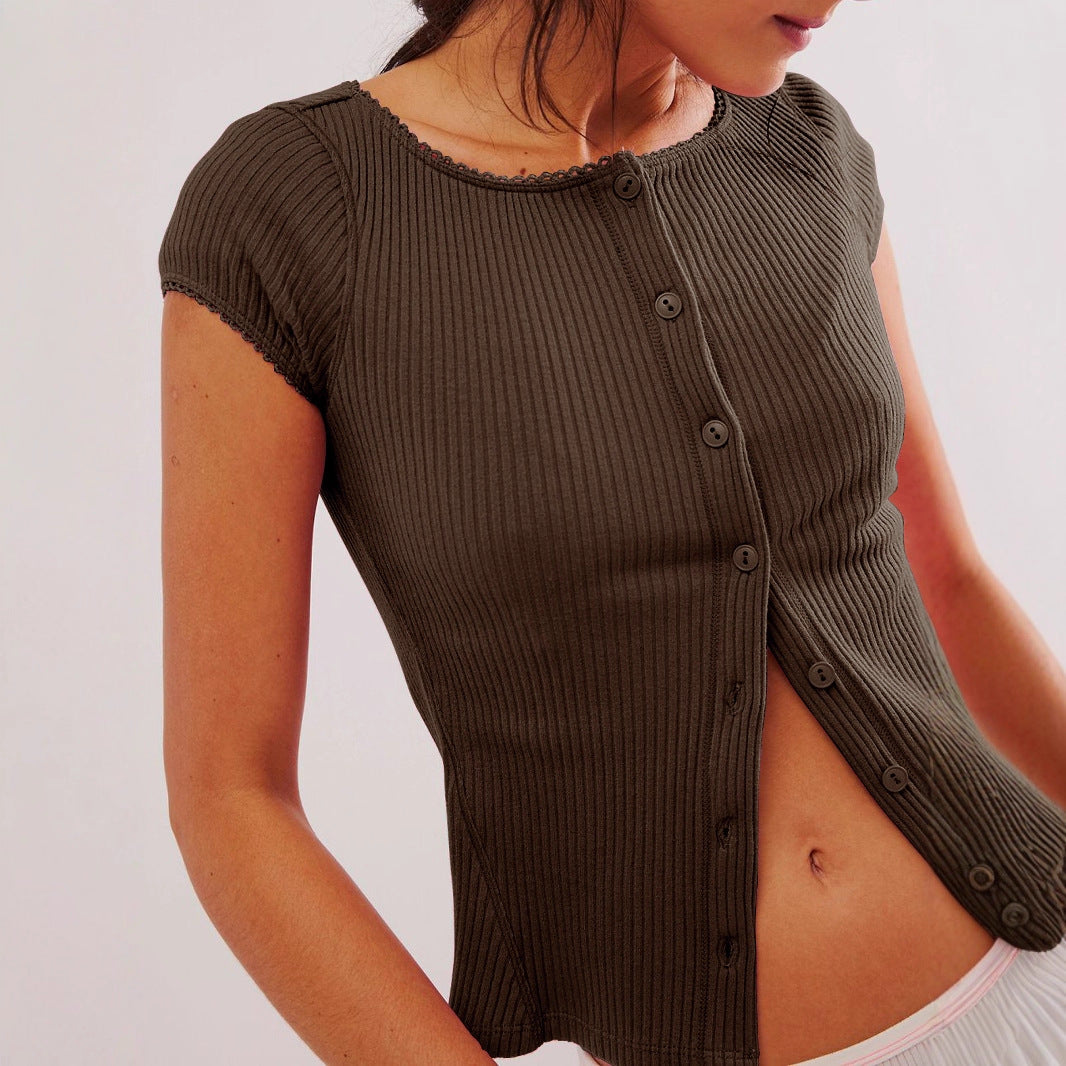 Damen Kurzarm-Polohemd im eleganten Rippenmuster mit Knopfverschluss Drune