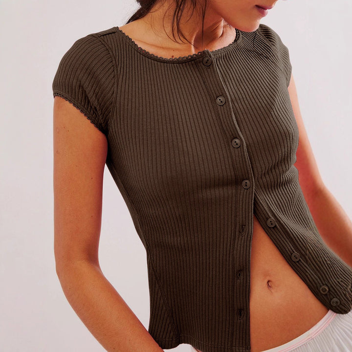 Damen Kurzarm-Polohemd im eleganten Rippenmuster mit Knopfverschluss Drune
