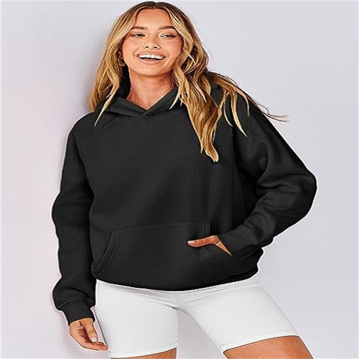 Damen lässiger Kapuzenpullover mit hohem Kragen und praktischen Taschen Drune