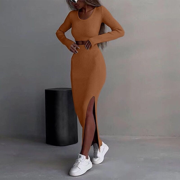 Damen Trendiges Strick-Kleid mit seitlichem Schlitz Drune