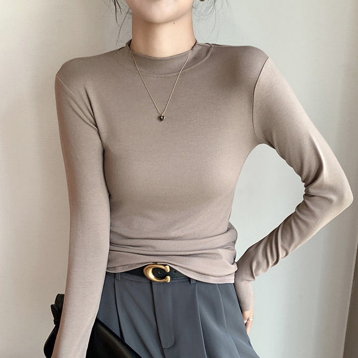 Damen Elegantes Langarmshirt mit hohem Kragen aus weichem Material Drune