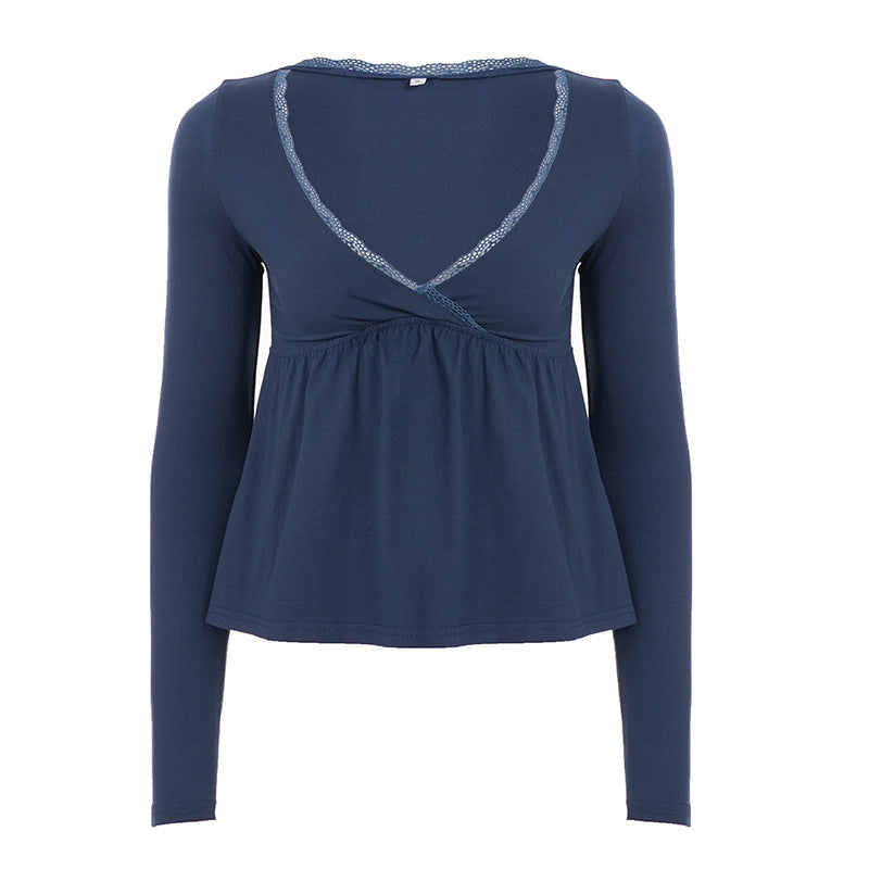 Damen Langärmeliges Umstands- und Stillshirt mit Wickel‑Ausschnitt, Spitzenbesatz und Empire‑Taille Drune