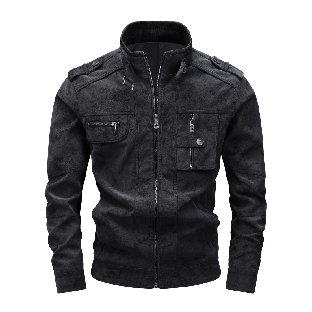 Herren Utility-Fliegerjacke in Wildlederoptik mit Stehkragen, Epauletten und Mehrfach-Taschen Drune